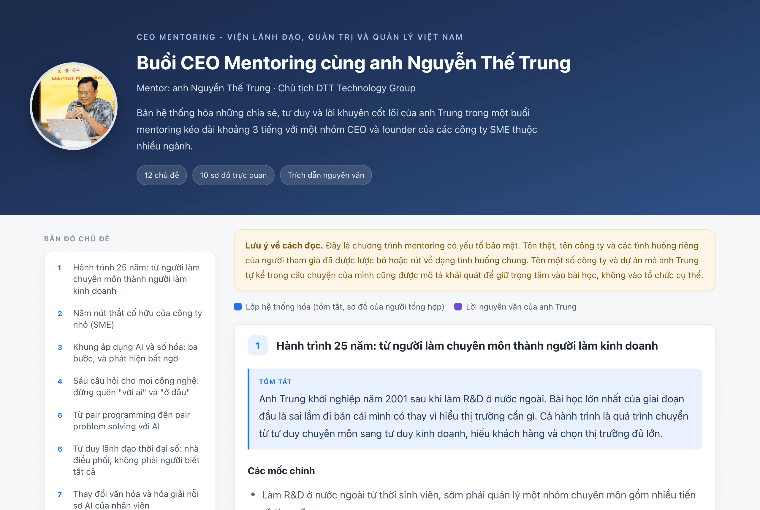 Ảnh chụp giao diện Study Hub CEO Mentoring